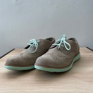 Cole Haan Lunargrand Lace-Up Oxfords Beige Suede and Green Size 7.5 Women’s
